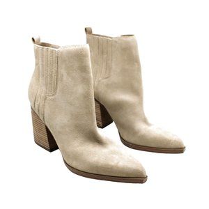 Marc Fisher Beige Suede Pointed Toe Block Heel Ankle Boots